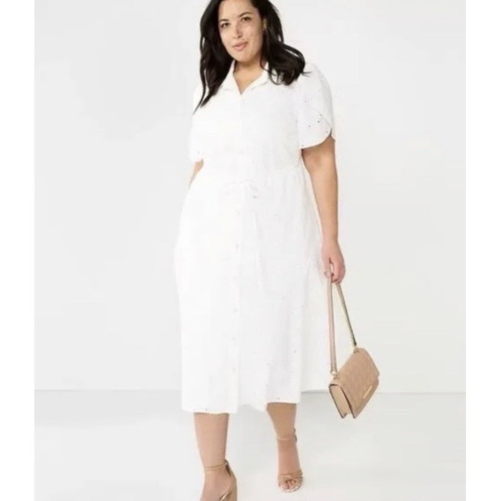 Draper James White Eyelet Shirt Dress XL Button Down Midi Cotton